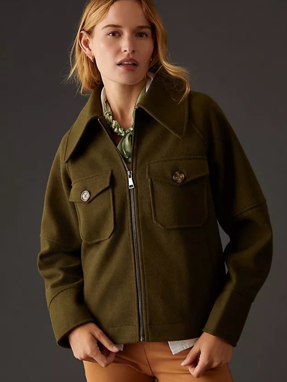 Avec Les Filles Olive Zip-Front Utility Jacket -Anthropologie XS
